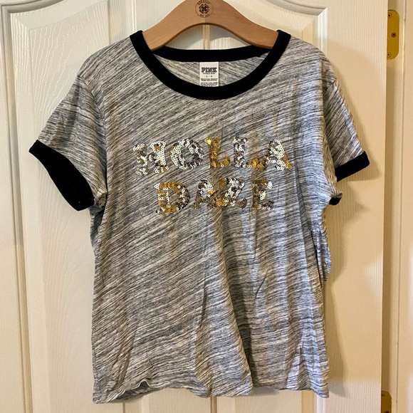 NWOT! PINK Victoria's Secret Holla Daze Sequin Embellished Ringer Tee - Picture 5 of 14